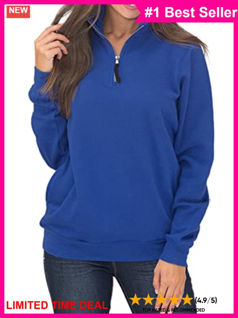Women's 1/4 Zip High Neck Long Sleeve Pullover Sweatshirt with Pockets